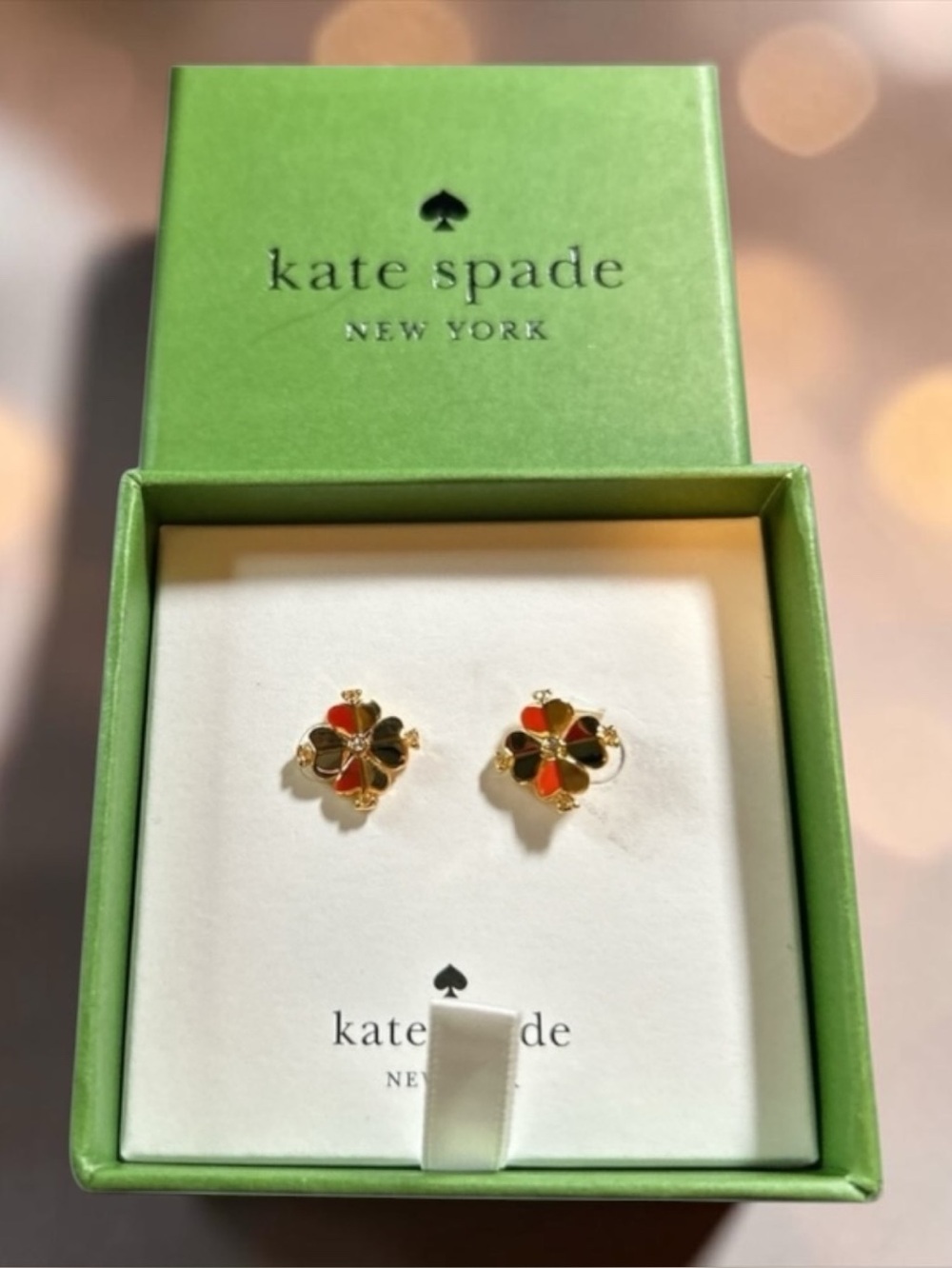 kate spade NIB Gold and Red tone floral stud earrings